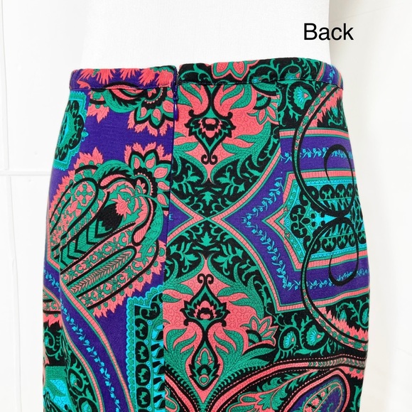 Anthropologie Tracy Reese Colorful Teal Pink Black Scroll Paisley Pencil Skirt 8 - Picture 7 of 14